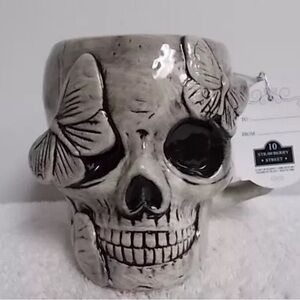 NWT Halloween 3D Skull & Moths Ceramic Coffee Tea  Mug
